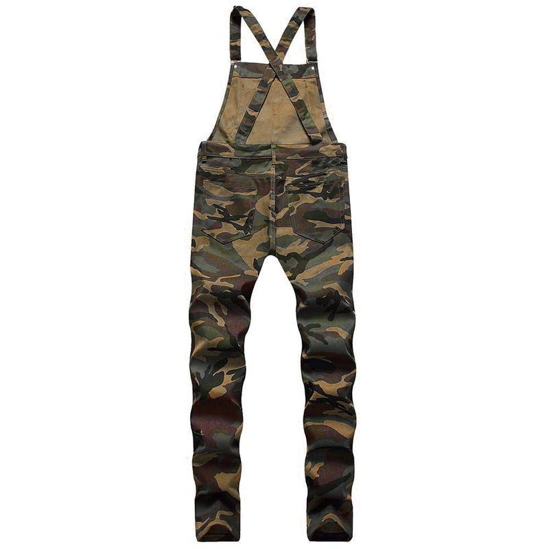 LONGBIDA Men's Denim Bib Overalls Fashion Slim Fit Jumpsuit with Pockets(Camouflage,L) - Image 3
